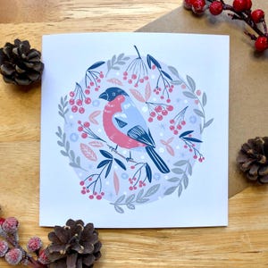 Gimpel in Beeren Weihnachtskarte, quadratisch, innen blanko