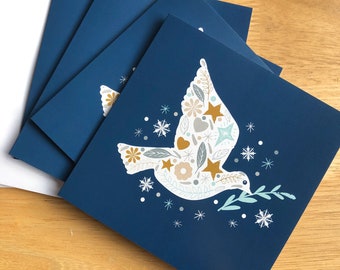 4 pack Dove for Peace Christmas cards, Peace on earth, cards for hope