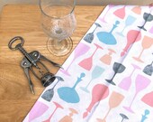 Tea towel featuring vintage topsy turvy wine glasses