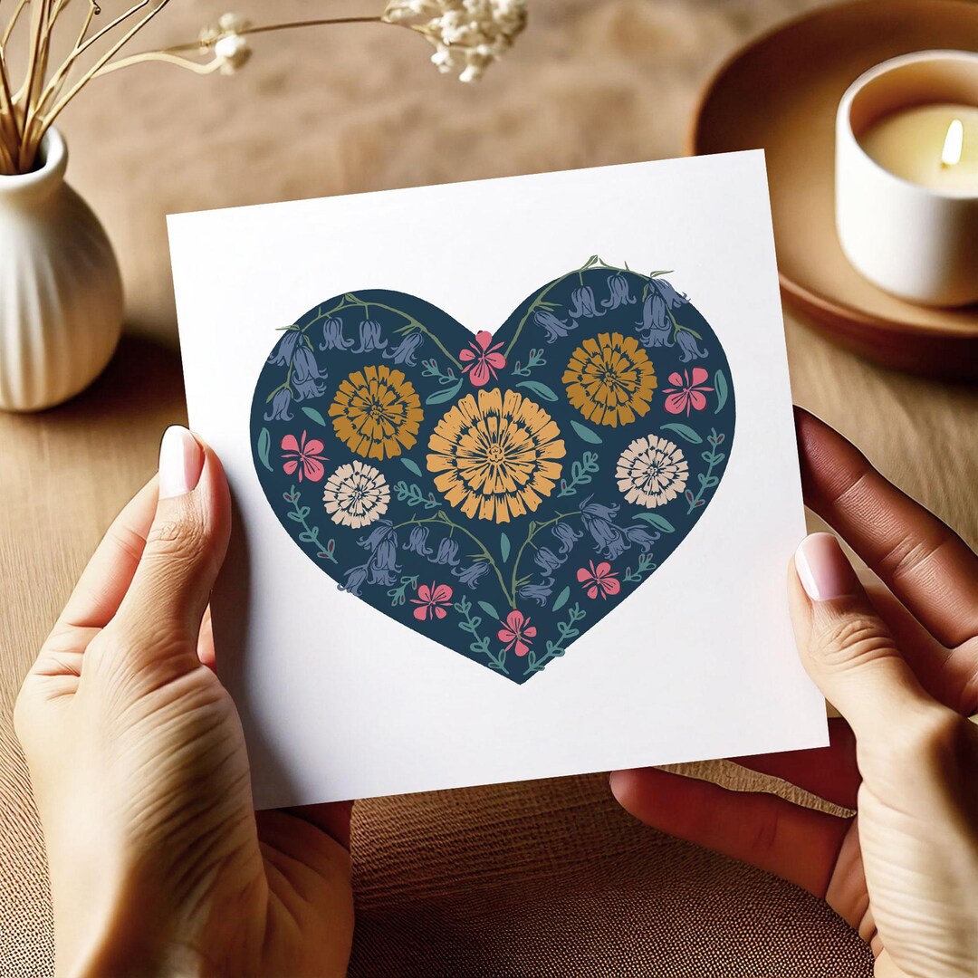 Floral Heart Greetings Card Blank for Any Occasion - Etsy
