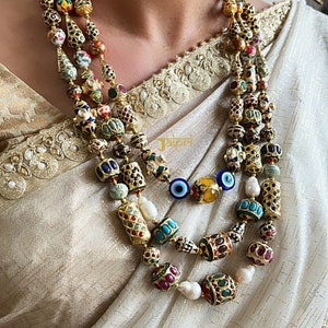 Long Jadau Beaded Necklace Set, Indian Necklace, Gold Necklace Set, Statement Sabyasachi Jewelry, Bollywood Wedding Jewelry, Indian Jewelry