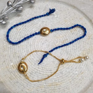 Vergoldetes Bhaiya Bhabhi Rakhi Set, Rakhi für Bruder, indisches Fadenarmband, Feiern Raksha Bandhan mit Paar Rakhi Geschenkkarte