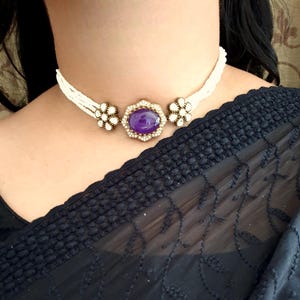 Purple Doublet Stone Kundan Choker, Choker Necklace With Earring, Indian Choker, Designer Jewelry, Sabyasachi Choker Necklace, Bollywood Set