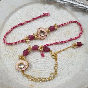 Gold Plated Kundan Rakhi For Bhaiya and Bhabhi, Rakhi for Brother, Meenakari Bracelet, Rakhi Combo, Rakhi For Kids, Rakhi Hampers, Rakhri
