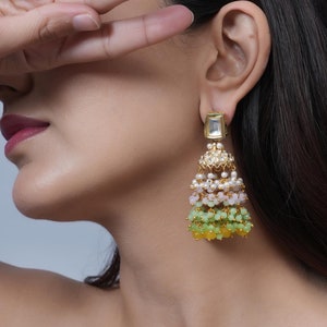Restocked Bahubali Polki Pearl Jhumka, Stone Jhumka,Indian Jewelry, Pakistani/Punjabi/Indian/Statement earring/Bridal earring/Indian wedding