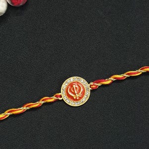 Khanda Meenakari Rakhi Bracelet For Bhai, Rakhi for Brother/ Sister, Rakshabandhan 2025, Handmade Bracelet, 100% Cotton, Pack of 1 Rakhri