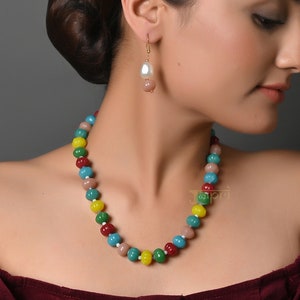 Pearls And Multicoloured Semi Precious Stones Necklace, Beaded Necklace With Earrings, Indian Jewelry, Pakistani Jewelry, Gift For Mom/ Her