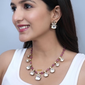 Delicate Kundan Polki Necklace Set, Wedding Jewelry, Pink Necklace, Sabyasachi Jewelry, Pakistani Bridal Bridemaid&#39;s Gift, Bollywood Jewelry