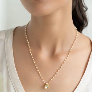 Off White Pearl Seed Bead Necklace with Pendant, Minimalist Ethnic Jewelry, Boho Chic Bridal & Bridesmaid Gift