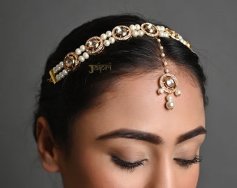 Delicate Golden Maang tikka/ Kundan Tikka/ Indian Jewelry/ Indian Wedding Jewelry/ Pakistani Jewelry/ Matha patti/ Indian Forehead Jewelry