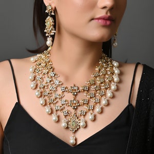 Kundan Indian Long Necklace, Indian Jewelry, Pakistani Jewelry, Rani Haar Long Necklace, Pearl Beaded Indian Bridal Necklace
