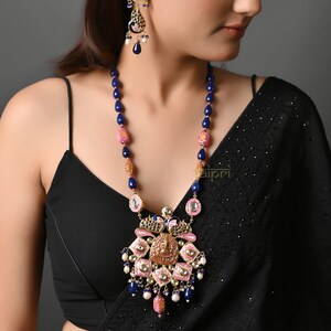 Blue Stone Multi Antique Designer Kundan Pendant Necklace, Indian necklace set, Indian Pakistani Wedding Jewelry