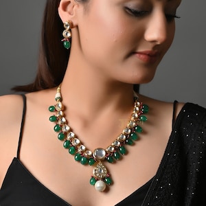 Colar e brincos Kundan, joias indianas, colar indiano, colares femininos, conjunto de colares para madrinhas, joias de casamento Kundan
