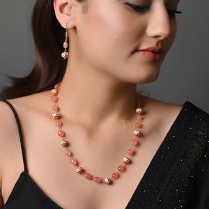 Peach Stone Meenakari Beads Long Mala Beaded Necklace Bead Jewelry Indian Long necklace Sari Necklace Indian Long Necklace