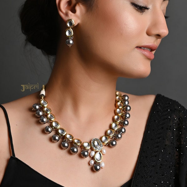 Heavy Meenakari Kundan Bridal Necklace Set, Grey Stone Necklace With Earrings, Kundan Jewelry, Indian Wedding Jewelry Set, Pakistani Jewelry