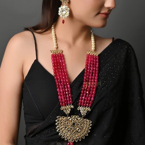 Lange Kundan Halskette Set, indische traditionelle Perle Kundan Schmuckset lang, beliebte Schmuckset, indische Hochzeit, Sommerschmuck