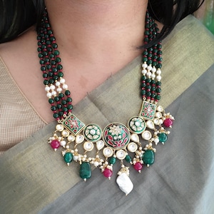 Bollywood Kundan Polki Meenakari Necklace Set, Kundan Bridal Wedding Necklace, Indian Layered Gold Necklace, Wedding Jewelry, Sabyasachi Set