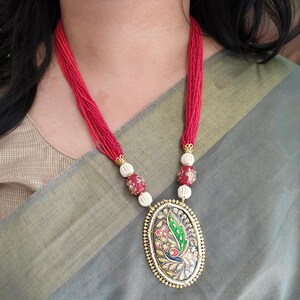 Tanjore Gold Seed Bead Necklace/ Indian Jewelry/ Indian Necklace/ Pakistani Jewelry/ Long Necklace/ Pakistani Necklace/ Bridal Jewelry