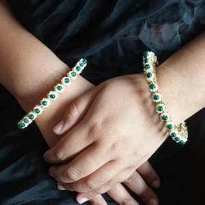 Indian Bollywood Bangles- Green & Red Stone Bangles, Emerald Stone Kada, Pakistani Jewelry, Bridal Bangles,Women Traditional Wedding Jewelry