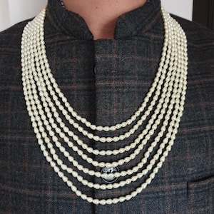 Seven Layered Drop Pearl Groom Necklace, Sherwani Necklace, Long Necklace For Groom, Indian Wedding Jewellery, Pakistani Wedding Necklace