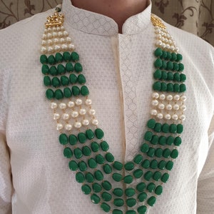 Emerald Green Groom Jewelry, Long Groom Necklace, Bollywood Jewelry, Indian Wedding Jewelry, Multistrand Necklace, Pakistani Groom Necklace