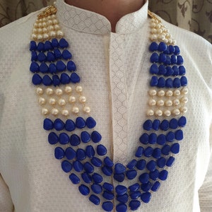 Blue Stone Groom Jewelry, Long Groom Necklace, Bollywood Jewelry, Indian Wedding Jewelry, Multistrand Necklace, Pakistani Groom Necklace