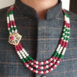 Multi Jadau Necklace For Groom, Sherwani Necklace, Designer Necklace, Long Necklace For Groom, Indian Wedding Jewellery, Pakistani Wedding