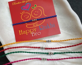 Braccialetto dell'amicizia Rakhi / Rakhri / Minimal con perline in argento semplice / Raksha Bandhan 2025