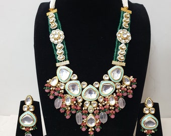 Green Kundan Polki Indian Bridal Necklace, Indian Jewelry, Pakistani Jewelry, Long Kundan Necklace, Pakistani Necklace, Sabyasachi Jewelry