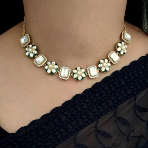 Green Meenakari Floral Kundan Polki Necklace Set, Indian Necklace, Chain Necklace, Bollywood Indian Jewelry, Sabyasachi Inspired Jewelry