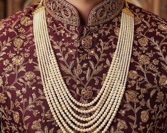 Pearl Necklace For Groom, Sherwani Necklace, Brown Pearl Necklace, Long Necklace For Groom, Indian Wedding Jewellery, Wedding Gift For Him