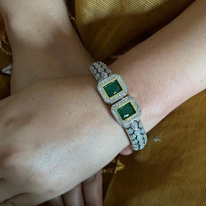 Gold American Diamond Bangle, CZ Stone Gold Tone Kada, Indian Bangles, Indian Jewelry, Bridal Jewelry, Diamond Bracelet
