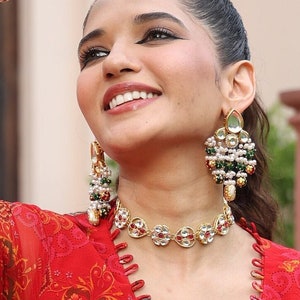 Kundan Choker Necklace with Earrings, Kundan Polki Necklace, Indian Jewellery, Bollywood Jewelry, South Indian Jewelry, Pakistani Jewelry
