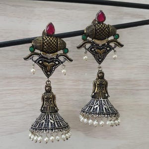 Indian Jhumka, Long Jhumka Earrings, Beautiful Designer Jhumka, Indian Bollywood Jhumka, Ethnic Oxidised Silver Statement Jhumka