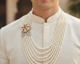 Designer parelketting voor de bruidegom, Sherwani-ketting, Dulha-ketting, lange ketting voor de bruidegom, Indiase trouwsieraden, Pakistaanse trouwsieraden