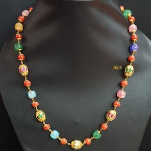 Multi Jadau Stone Beaded Mala With Earrings, Indian Necklace, Beaded Mala Necklace, Bollywood Indian Jewelry, Sabyasachi Inspired Jewelry
