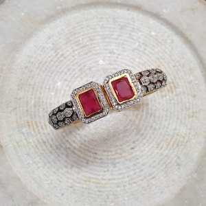 Indian Jewelry, Ruby Bangles, Emerald Victorian Kada, Indian Bangles, Bollywood Jewelry, Indian Jewellery, Freesize Openable AD Bangles