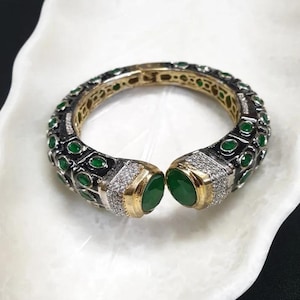 Bracelets en pierre AD, ensemble de bracelets en argent antique et zirconiums cubiques, bijoux de mariage indiens, bracelets de mariée, bijoux de Diwali, Chuda, bracelets pakistanais
