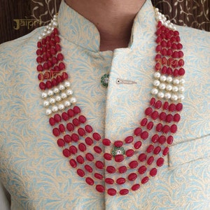 Designer Groom Jewelry, Long Groom Necklace, Bollywood Jewelry, Indian Jewelry, Multistrand Necklace, Pakistani Groom, Sherwani Necklace