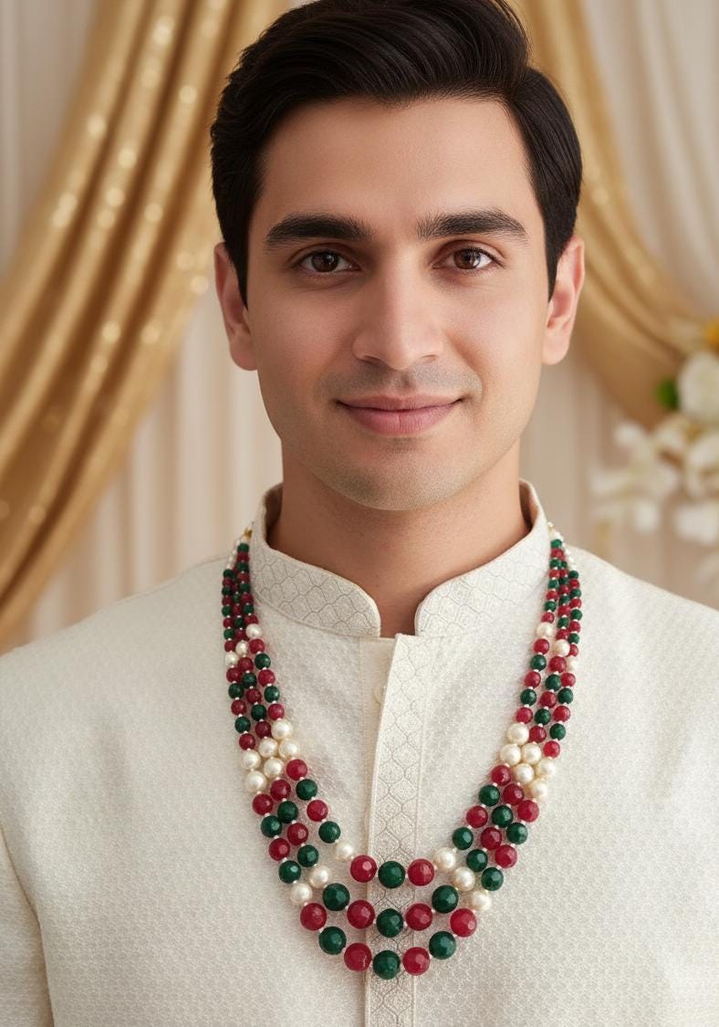 Multicolor Groom Necklace, Wedding Gift For Him, Indian Beaded Necklace, Dulha Wedding Jewelry, Sherwani Mala for Groom, Wedding Jewellery