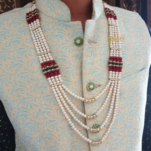 Pearl Necklace For Groom, Sherwani Necklace, Small Pearl Necklace, Long Necklace For Groom, Indian Wedding Jewellery, Pakistani Wedding