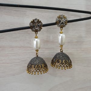 Bollywood Oxidized Silver Plated Indian Earrings jhumki Jewelry for women, Silver Earrings