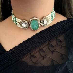Doublet Stone Kundan Polki Choker Necklace, Kundan Jewelry, Sabyasachi Choker, Bollywood Jewelry, Kundan Beaded Jewelry, Pakistani Jewelry