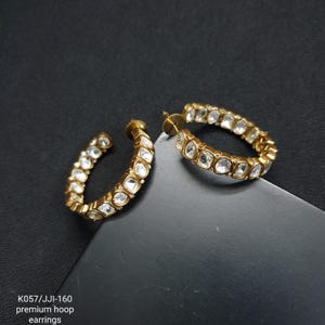 Kundan Polki Stone Hoop Earrings, Indian Hoop Earrings, Indian Jewelry, Bridemaid Earrings, Sabyasachi Inspired Earrings, Bollywood Earrings