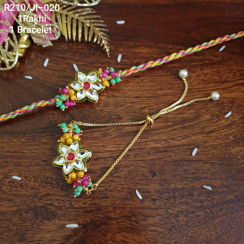 Mahi Gold Plated Pink Crystal Floral Rakhi For Brother - Adjustable Thread, Traditional Raksha Bandhan Gift - View #13