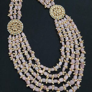 Kundan Long Necklace | kundan Jewellery | Kundan Bridal Jewelry | Gold Finish Jewelry | Pink Long Necklace | Indian Pearl Necklace