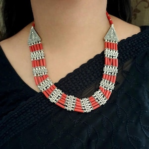 Oxidized German Silver Necklace Set | Indian Ethnic Oxidized Silver Black Temple Jewelry | Kolhapuri Boho Tribal Necklace