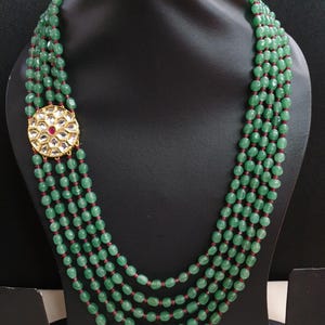 Kundan Emerald Green Stone Beaded Necklace, Dainty Necklace, Indian Jewelry, Sabyasachi Jewelry, Bridal Kundan Jewelry, Pakistani Jewelry