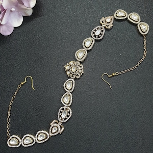 Vergulde Indiase bruiloft Bollywood Kundan & Pearl Sheeshphool Matha Patti Sheeshpatti voor dames/haarband met tikka/Indiase sieraden