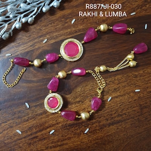 Rubin Kundan Rakhi für Bruder, zierliches Steinarmband, feiern Raksha Bandhan mit traditioneller indischer Rakhi-Karte, Bhaiya Bhabhi Rakhi
